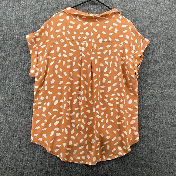 UMGEE Blouse Top Womens M Beige Polka Dots Button Up Short Sleeve Lightweight - Picture 4 of 8